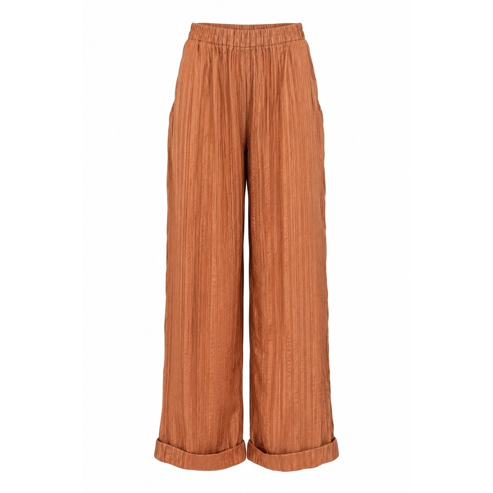 Krista Larson Wide Leg Silk Blend Pants Copper Stripe Textured Elastic Waist OS